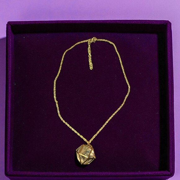 Caged Crystal Pendant Gold Plated Necklace - Picture 2 of 3